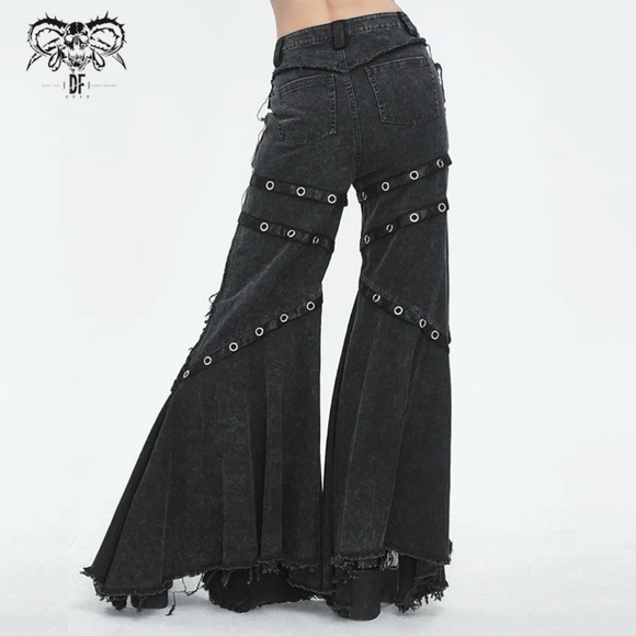 Devil Fashion Designer Punk Black Fishnet Flared Pants - Picture 4 of 7
